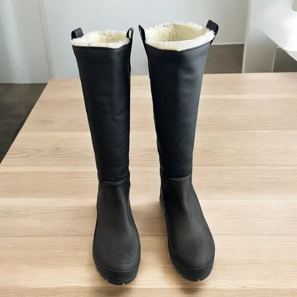 Sam Edelman Lessie Tall Rain Boots With Shearling Lining Black Waterproof Size 5 - Picture 2 of 8